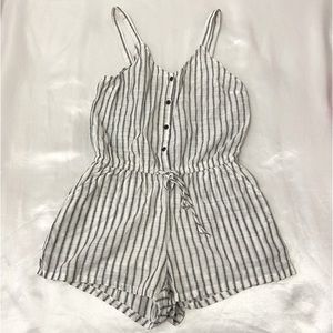 OLD NAVY Cotton Romper Stripe Petite Lined Adjustable Straps